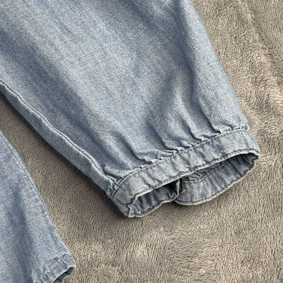 Old Navy Shirt Womens XL Blue Chambray‎ Smocked Long Sleeve Blouse Button Up - Picture 13 of 14